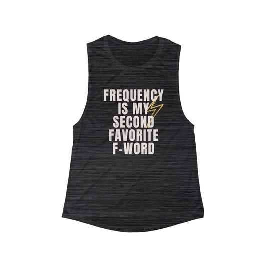 FREQUENCY IS MY SECOND FAVORITE F-WORD Women's Flowy Scoop Muscle Tank: Women's Fitness Tank