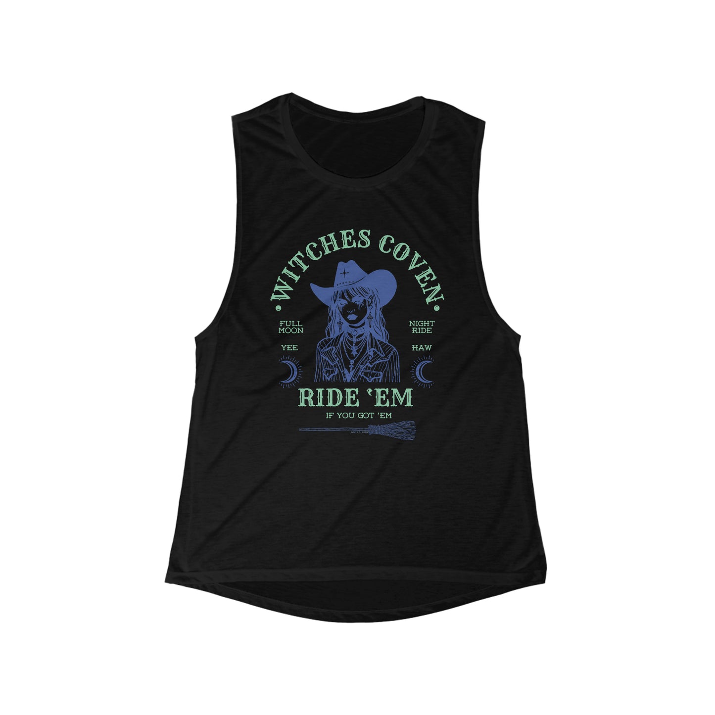 WITCHES COVEN RIDE 'EM Women's Flowy Scoop Muscle Tank: Women's Fitness Tank