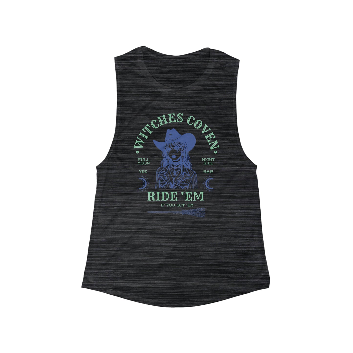 WITCHES COVEN RIDE 'EM Women's Flowy Scoop Muscle Tank: Women's Fitness Tank