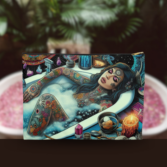 COSMIC BATH Reset & Recharge Accessory Pouch: Toiletries Bag, On-the-go Items, Tarot Deck, Crystals Bag