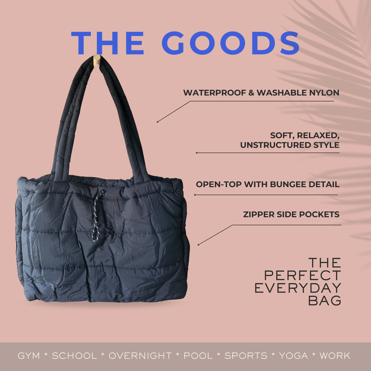 PUFFER SOFT RELAXED LARGE TOTE / WORK / SCHOOL / GYM BAG