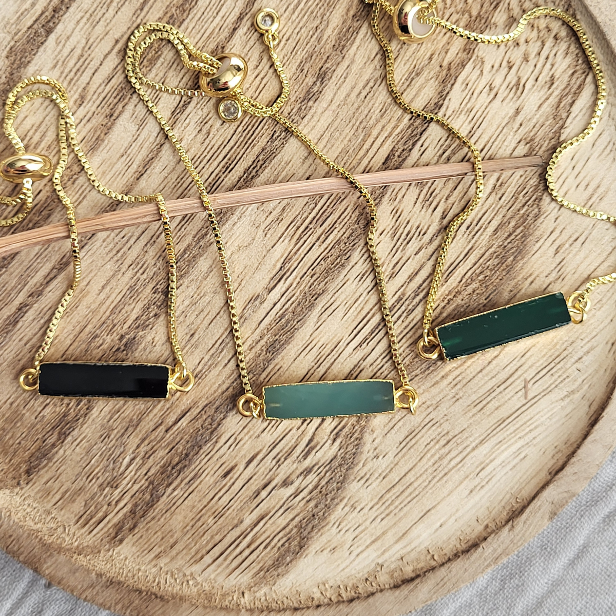 Althea Handmade Gemstone Bar Bracelet: Green Onyx, Black Onyx & Aqua Chalcedony