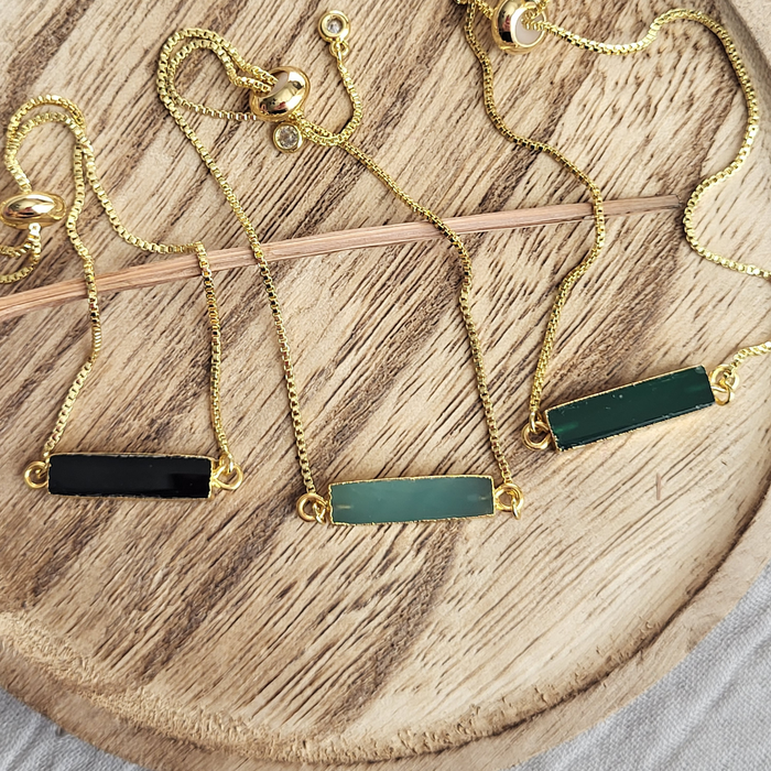 Althea Handmade Gemstone Bar Bracelet: Green Onyx, Black Onyx & Aqua Chalcedony