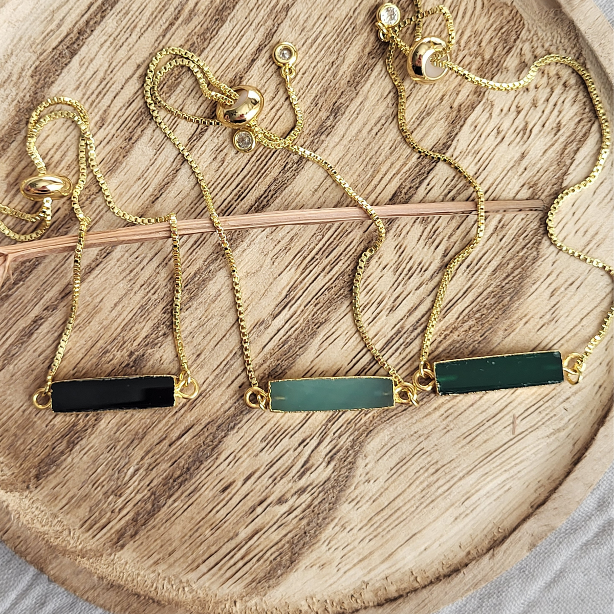 Althea Handmade Gemstone Bar Bracelet: Green Onyx, Black Onyx & Aqua Chalcedony