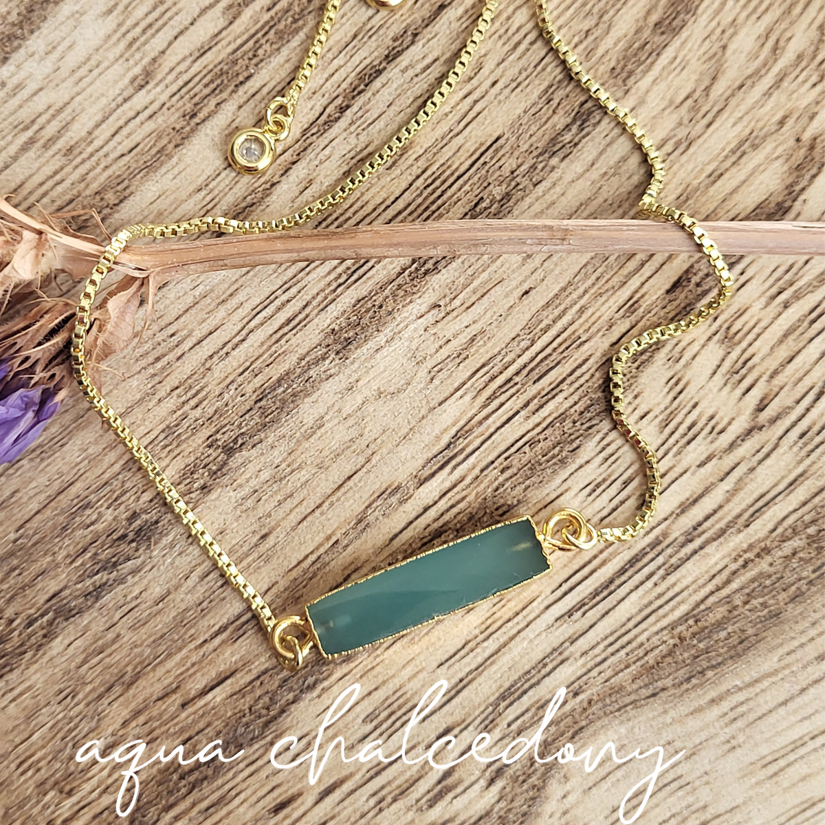 Althea Handmade Gemstone Bar Bracelet: Green Onyx, Black Onyx & Aqua Chalcedony