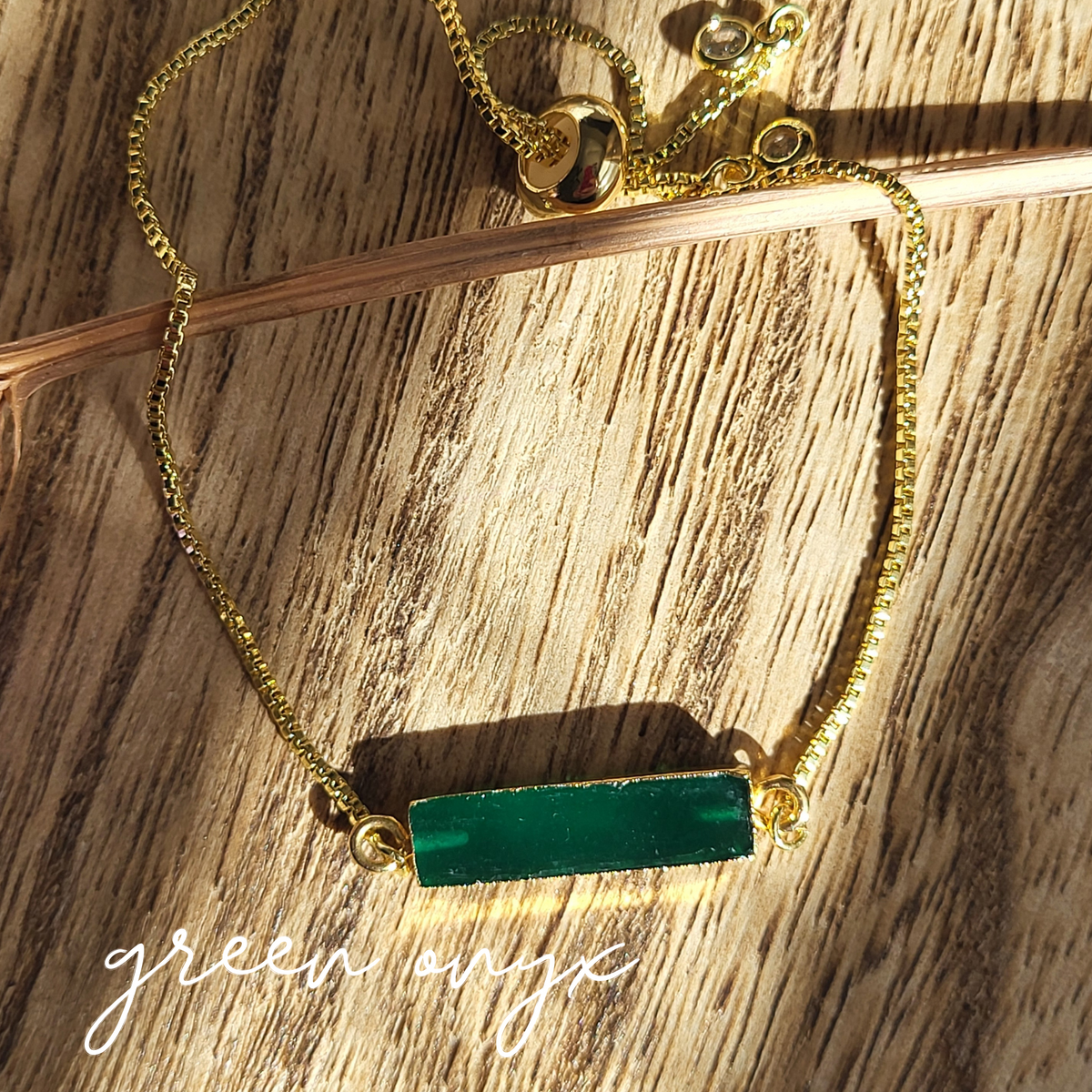 Althea Handmade Gemstone Bar Bracelet: Green Onyx, Black Onyx & Aqua Chalcedony