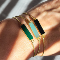 Althea Handmade Gemstone Bar Bracelet: Green Onyx, Black Onyx & Aqua Chalcedony
