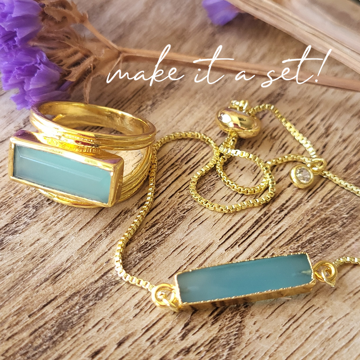 Althea Handmade Gemstone Bar Bracelet: Green Onyx, Black Onyx & Aqua Chalcedony