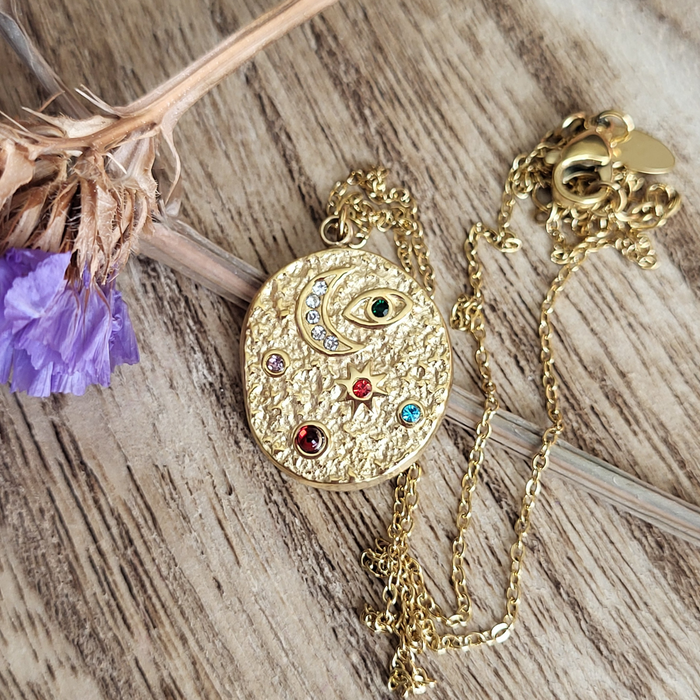CLEARANCE - Indu Moon Necklace: Cosmic Gold Coin Pendant Necklace