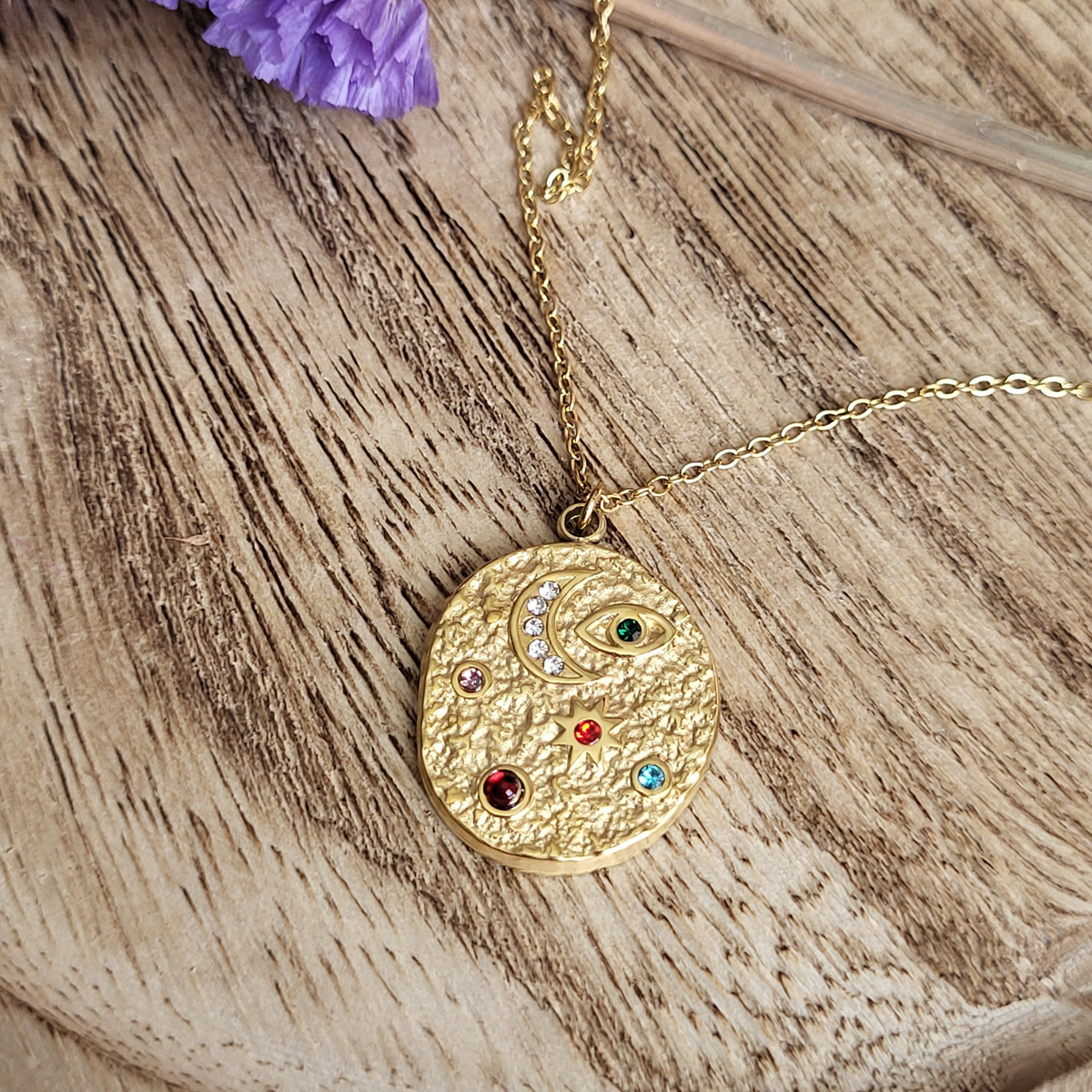 CLEARANCE - Indu Moon Necklace: Cosmic Gold Coin Pendant Necklace