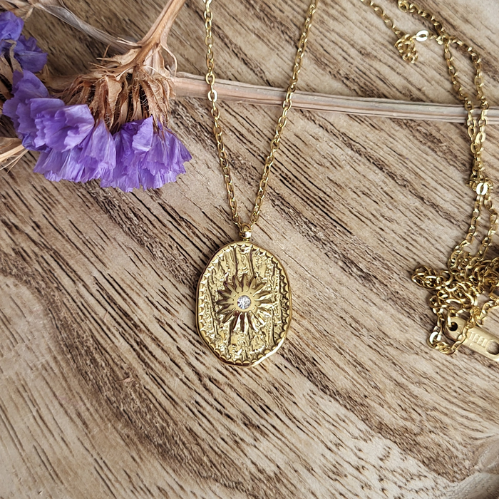 CLEARANCE - Salana Gold Sunburst Coin Necklace