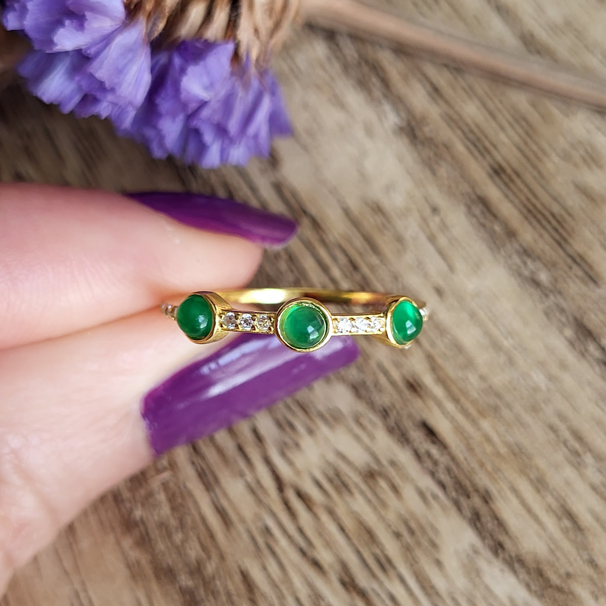 CLEARANCE - The Empress Stackable Green Gold Ring