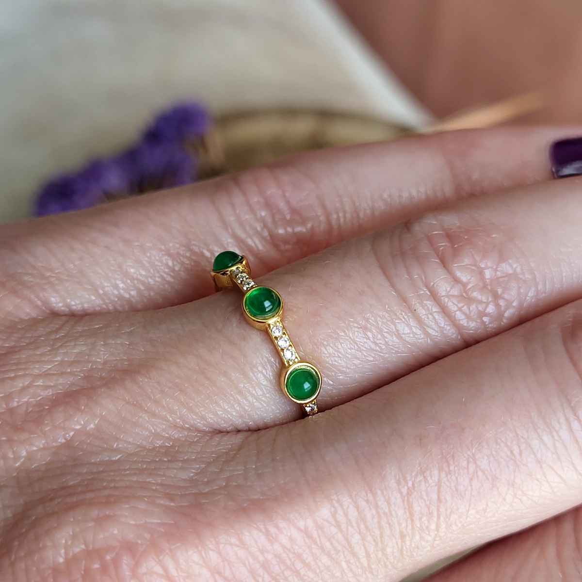 CLEARANCE - The Empress Stackable Green Gold Ring