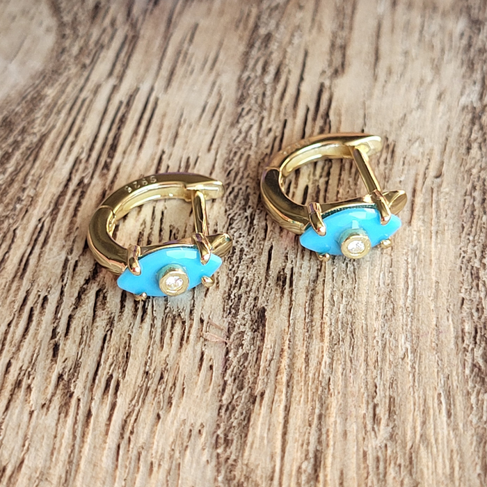 Evil Eye Marquise Turquoise Cubic Zirconia Huggies Hoop Earrings