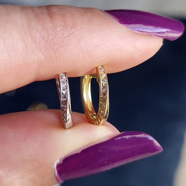 Twist & Sparkle Huggies Hoop Earrings: 925 Sterling Silver & Gold