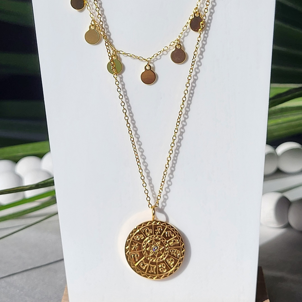 Gold Zodiac Dial Coin Necklace