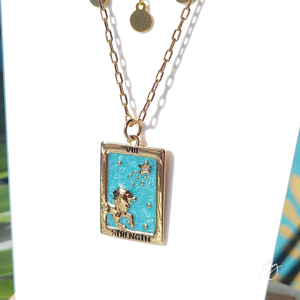 Strength Vintage Tarot Square Pendant Necklace